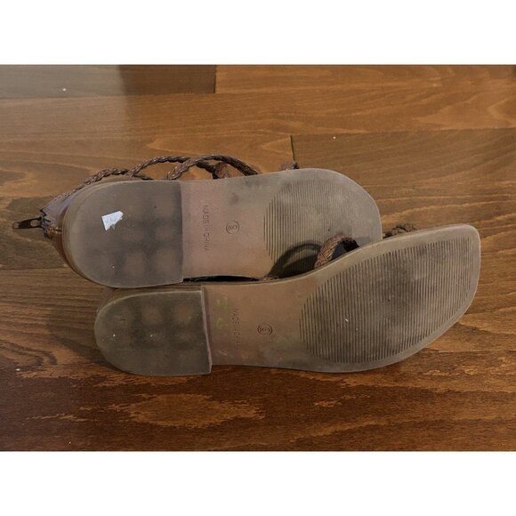 Steve Madden Brown Tessi Flat Sandal Ankle Straps Size 9 Braided Ankle Gladiator - Picture 5 of 8